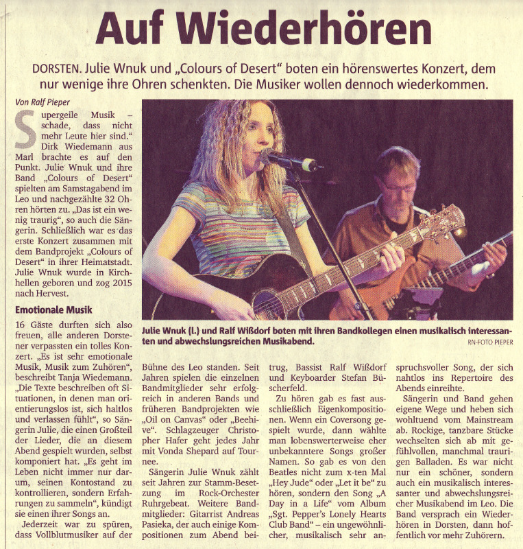Zeitungsbericht rock Band Dorsten NRW